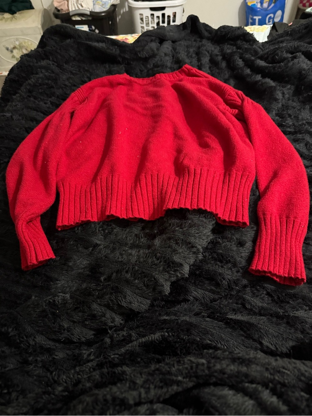 Cyrus Bright Red Cropped Scoop Neck Sweater